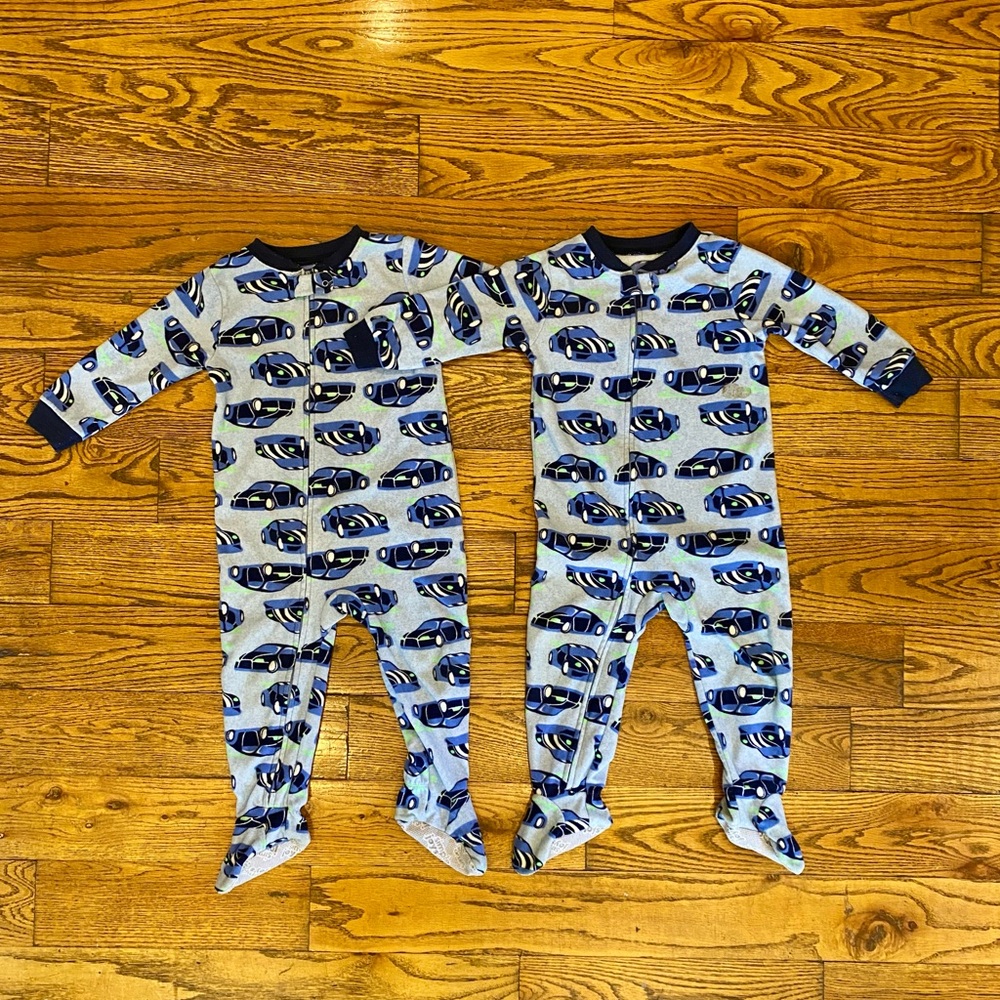 2/$15 Carter's Navy Car Print Kids Footies - 24m